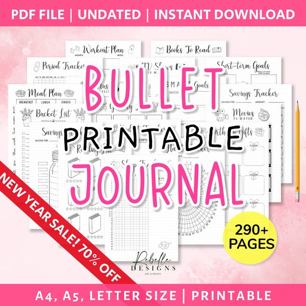 Journal imprimable Trackers Bullet Pages Bundle sans date Premade Planner 2024 Bullett numérique Bujo année modèles hebdomadaires Pdf téléchargement immédiat