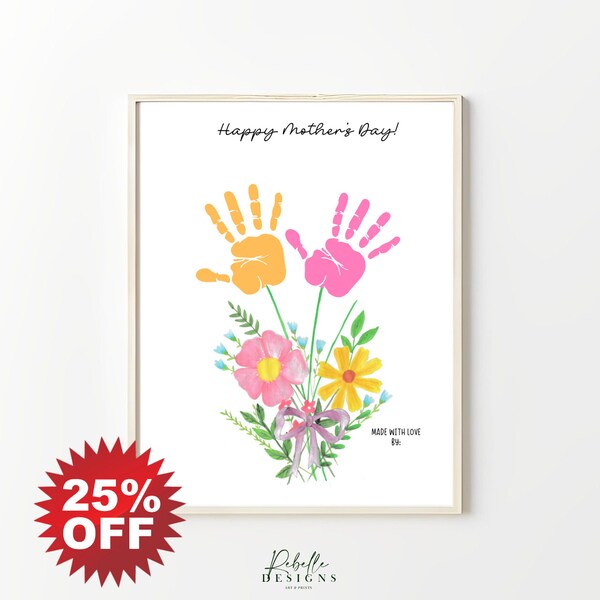 Mother's Day Handprint Art Print Card Gift Keepsake Diy Crafts For Kids Children Toddler Activity Handprint Flowers Bouquet Gifts For Mom