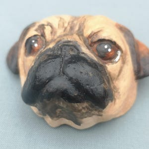 Vintage Kleine Steinzeug Studio Made Mops Wandbehang