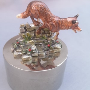 Teviotdale Heavy White Metal Trinket Box surmounted By Metal Fox