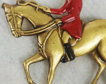 Broche Vintage Chasse Au Renard - Verre Vert, Cheval, Chien, Bride - Époque Indéterminée