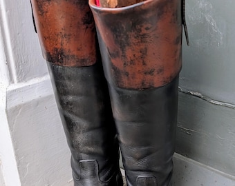 Pair of Vintage Black Hunting Boots with Mahogany Tops Size 10.5 D Marked