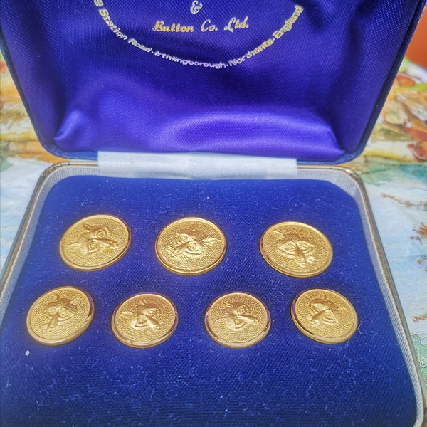 Vintage Set of Seven London Badge and Button Co Fox Mask Buttons