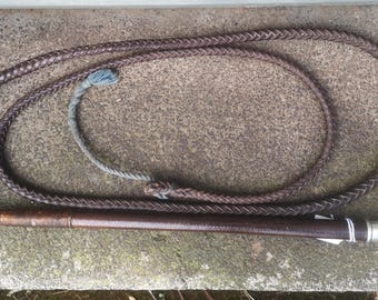 Ancien Fouet De Chasse En Cuir Tressé - Vénerie Lévrier/renard Vers 1920