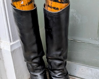 Pair of Large Vintage Bespoke Black Fox Hunting Boots approx Size 11 for Display