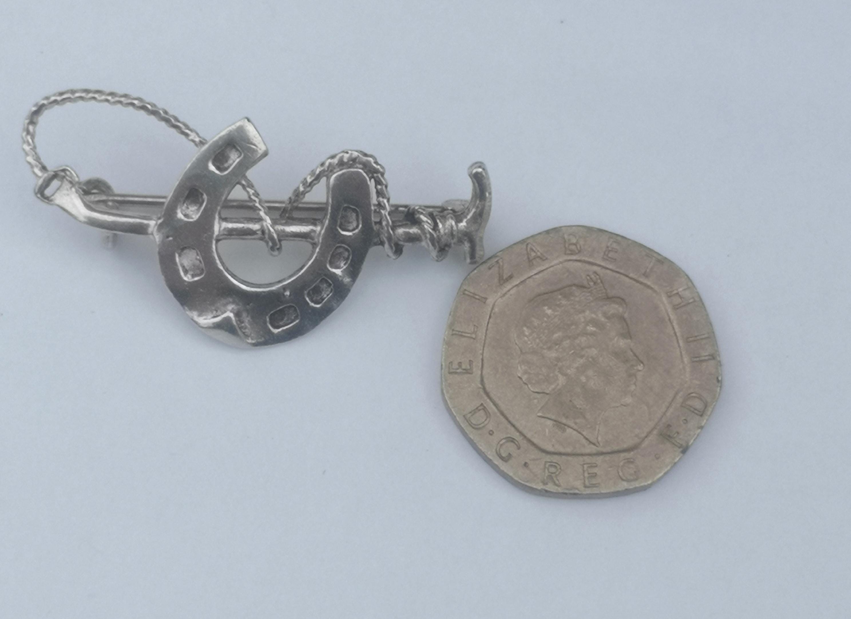Broche Ancienne Fer à Cheval - Argent Sterling 925, Vintage, équestre