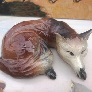 Vintage Earthenware Curled Fox Handpainted Finish