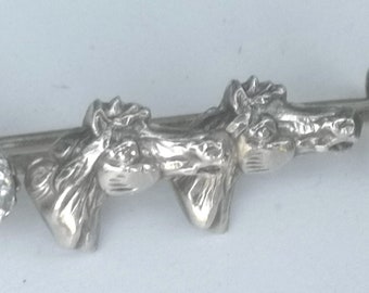 19th Century Silver Horse Pin with Rock Crystal Stones