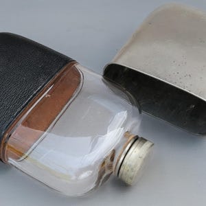 Antique Good Quality James Dixon Pewter and Glass Hip Flask