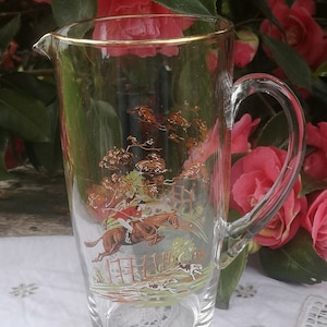Large Vintage Glass Jug Printed with Fox Hunting Scene