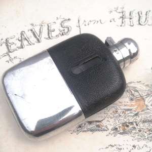 Antique Small James Dixon Quality Glass Hip Flask Leather Covered