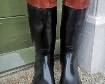 Pair of Aigle Rubber Hunting Boots with Mahogany Leather Tops Size 7 ( 41 )