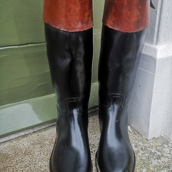 Pair of Aigle Rubber Hunting Boots with Mahogany Leather Tops Size 7 ( 41 )