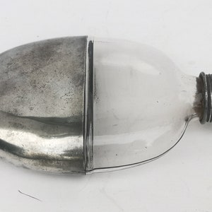 Antique Glass Hip Flask with Pewter Cup base