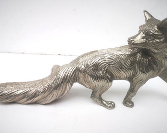 Large Vintage Silver Coloured Model of Prowling Fox