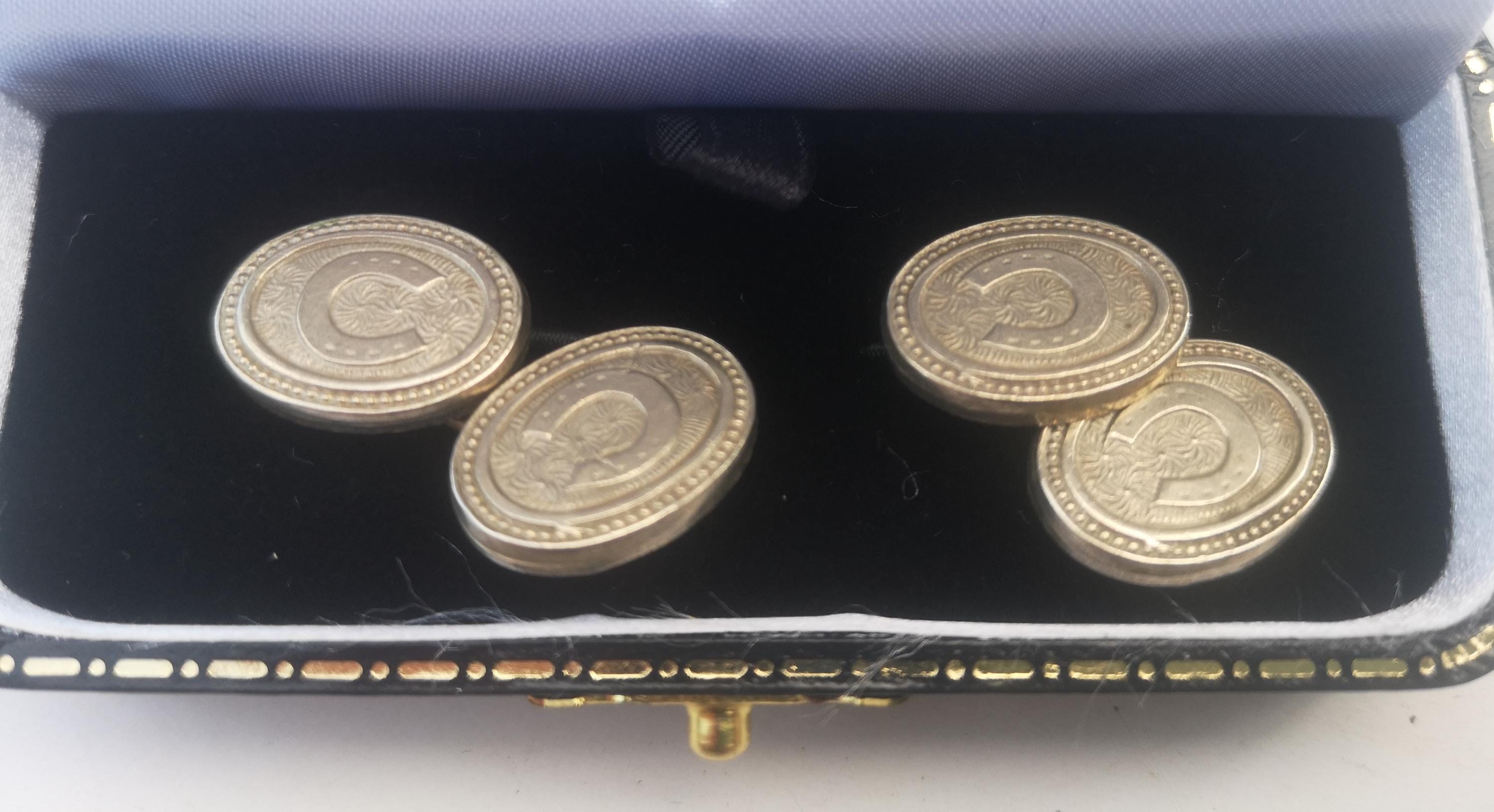 Boutons De Manchette Vintage Cavalier/cheval Plaqués Or Avec Poinçon - Occasion