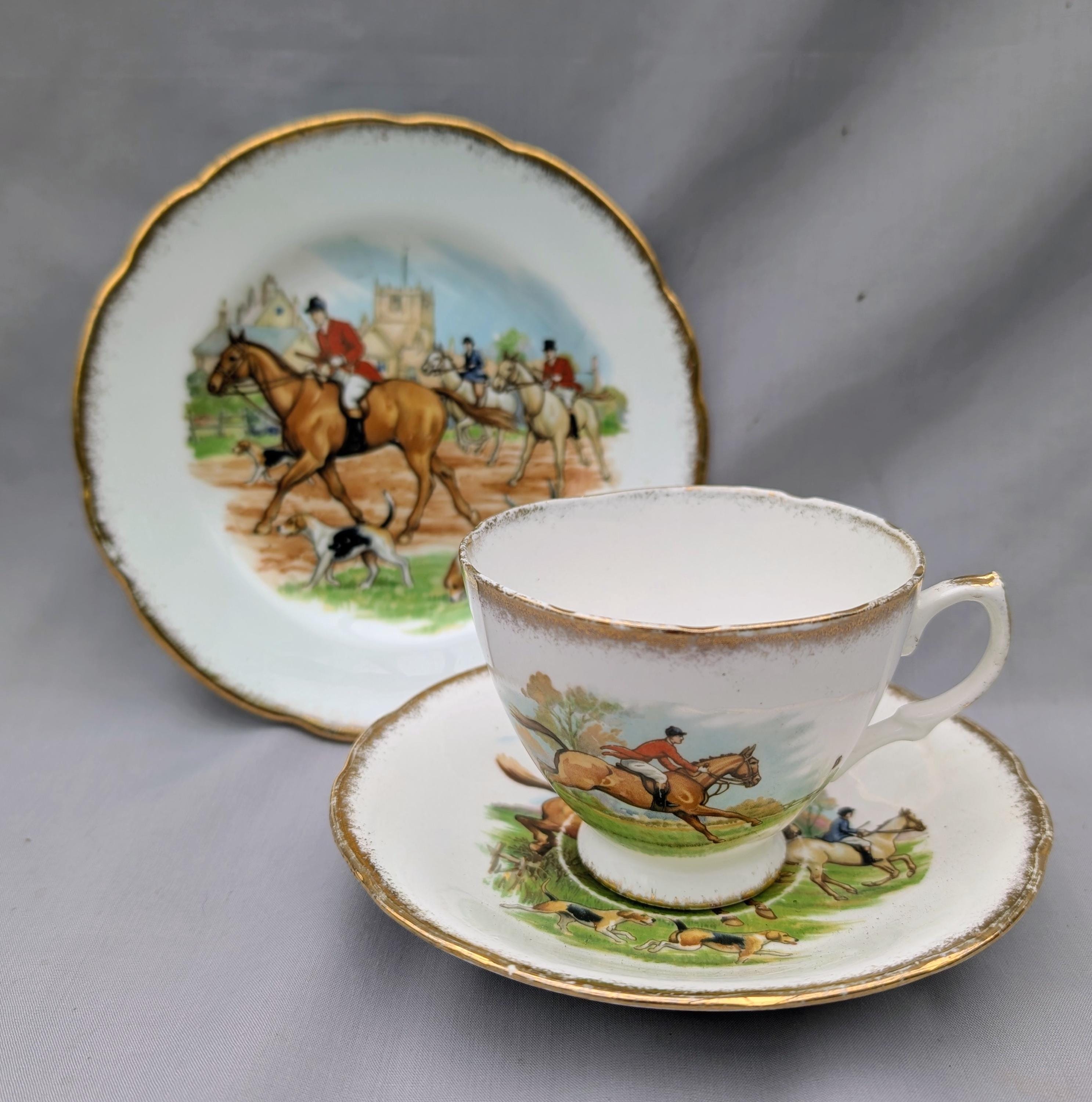 Dorchester Bone China Fox Hunting Scene Cup, Saucer and Teaplate
