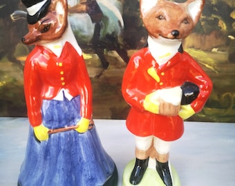 Vintage Two Gray's Anthropomorphic Foxes Dress in Red Hunting Attire