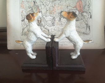 Vintage Metal Bookends Surmounted By Jack Russell Terriers