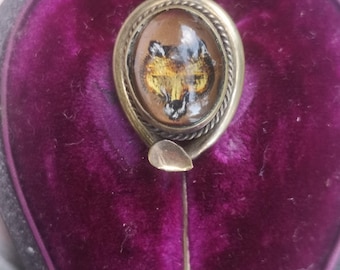 Victorian Essex Crystal Reverse Painted Intaglio Fox Stick Pin