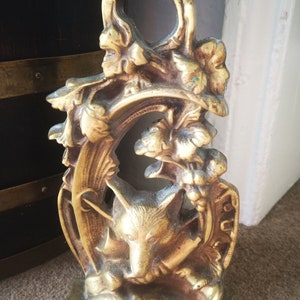 Antique Brass Door Stop / Door Porter with Fox&#39;s Head and Hunting Boots c 1900