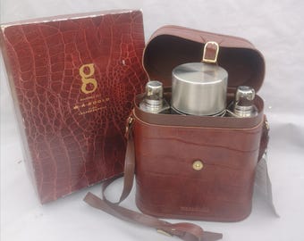 Gute Qualität Goold Flachmann und Flasche in Leder Umhängetasche Original Box