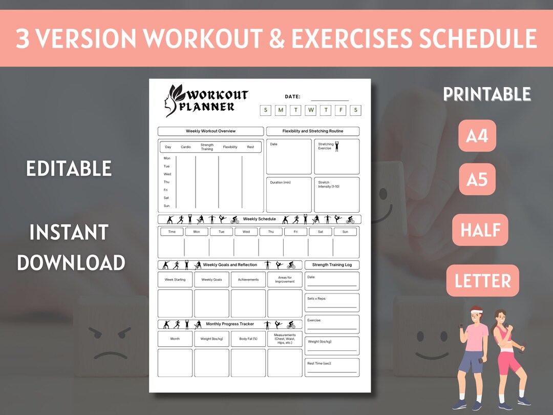 Daily Fitness Planner & Exercise Log Undated Weekly Workout Journal ...