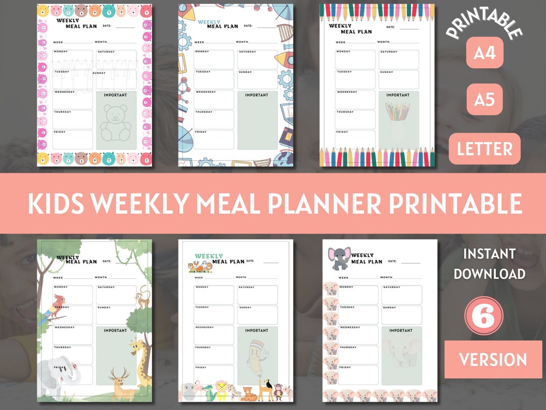 6 Version Kids Meal Planner Printable, Kids Meal Planner Printable ...
