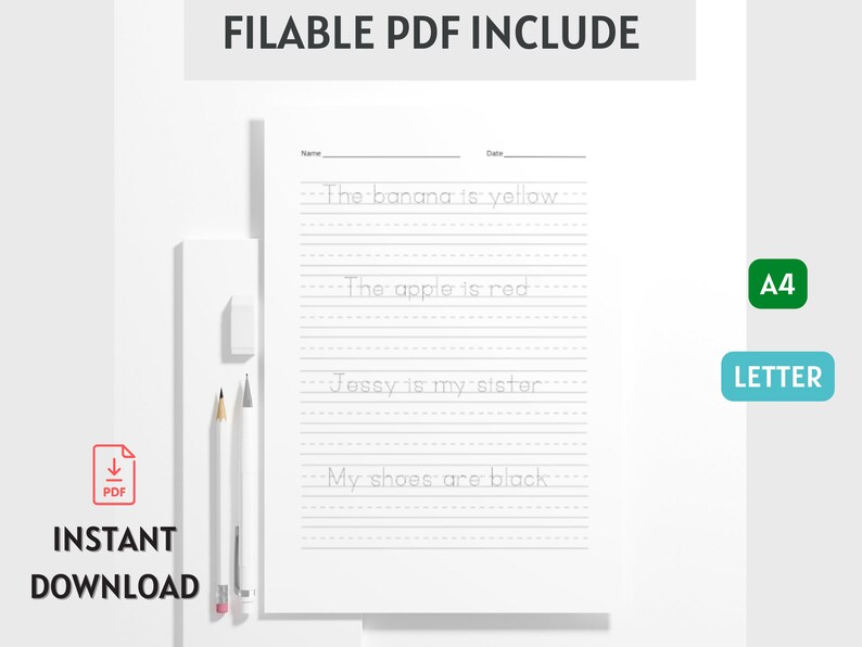 Handwriting Worksheets for Kids Printable PDF Alphabet & Word Practice ...