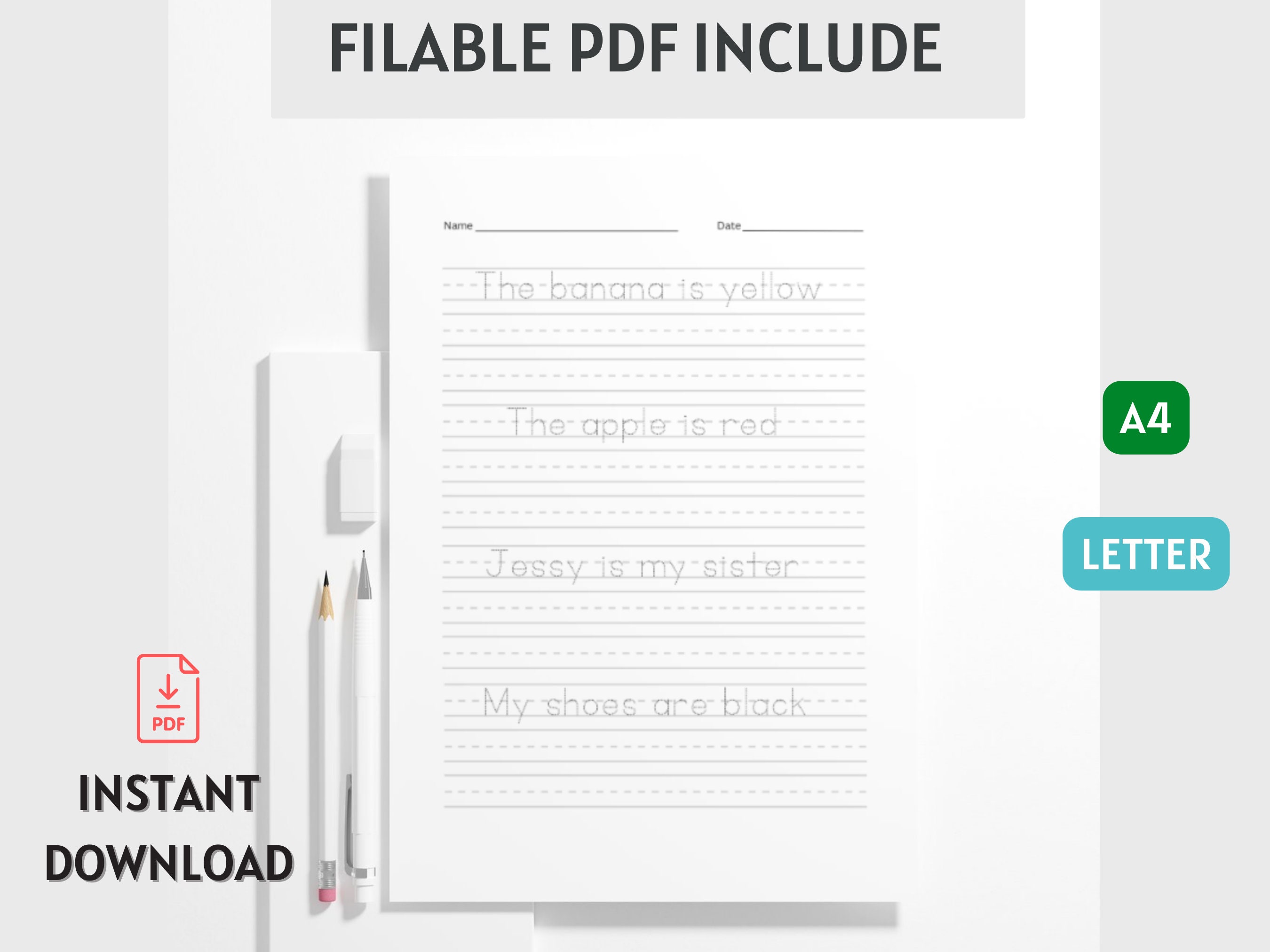Handwriting Worksheets for Kids Printable PDF Alphabet & Word Practice