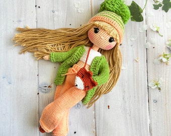 Handmade Crochet Doll: Cotton Knit, Posable, Fox Bag