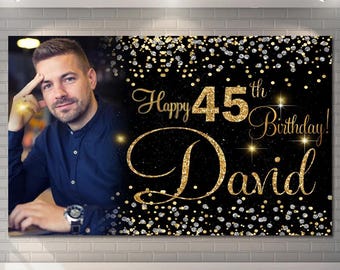 Banner Sfondo Per 75° Compleanno – Extra Large 140x120 Cm, Oro E Nero, In Tessuto Per Foto E Decorazioni - copertina
