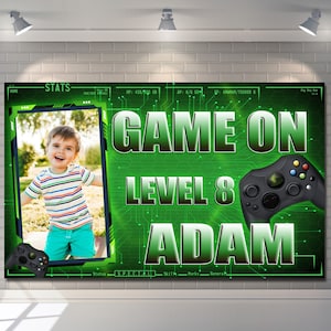 Birthday Backdrop Photo Banner Personalised video game console joystick children kids boy Poster Party Decorations