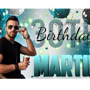 Personalised Happy Birthday Backdrop Background Photo Banner Green Sign Poster Fabric Glitter Party Decorations