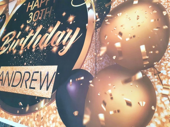 Personalised Happy Birthday Backdrop Background Banner Black And - View #12