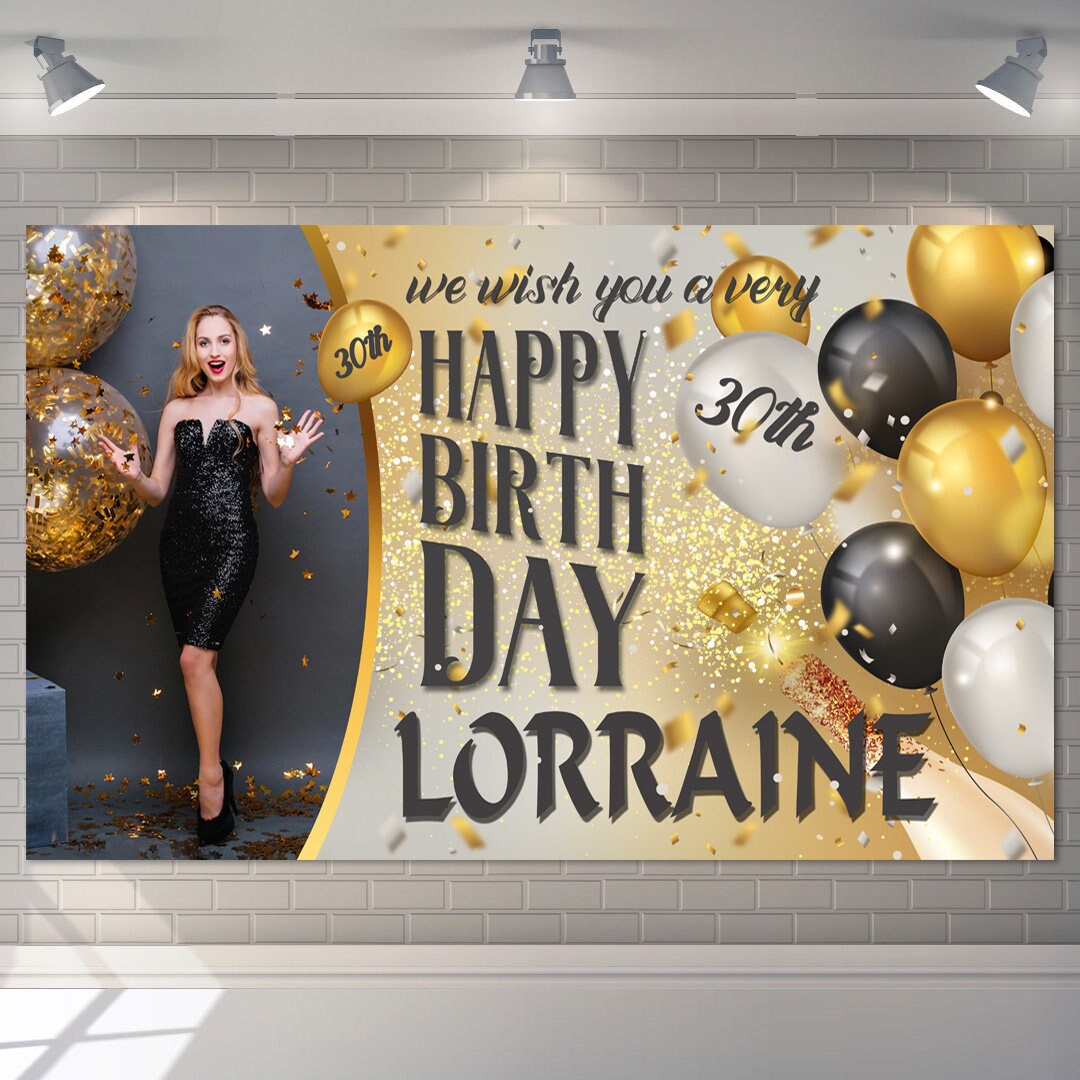 Personalised Happy Birthday Backdrop Background Banner Black Gold Sign Il 1080xN.5027244609 Bel4