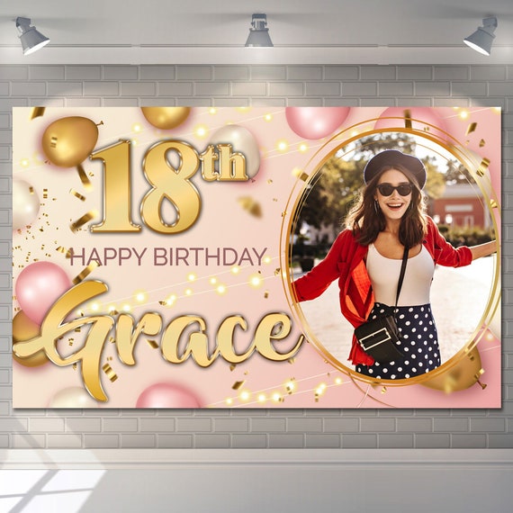 Personalised Happy Birthday Backdrop Background Banner Black And - View #10