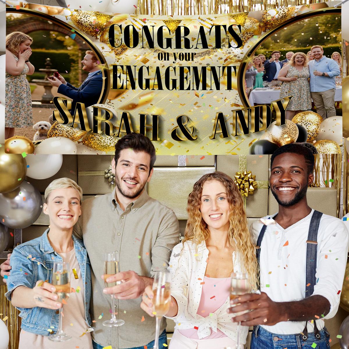 Bannière Anniversaire Personnalisable - Photo Bleu Rose Argent - Matière Tissu - Fabriqué Au Royaume-Uni