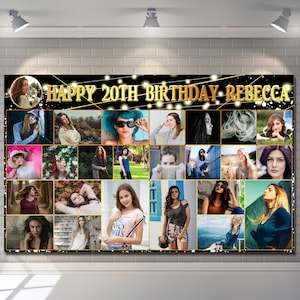 Banner de fondo de feliz cumpleaños personalizado, póster con varias fotos, cortina de tela, decoraciones para fiestas, regalo para hombre, mujer, niño y niña.