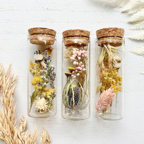 Set of 3 wildflower glass vials // botanical jars 3.15inches