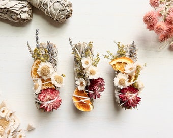 Wildflower and orange accented sage bundles