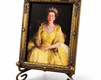 Queen Elizabeth II Mini Print: Ornate Metal Frame W/ Easel & Gift