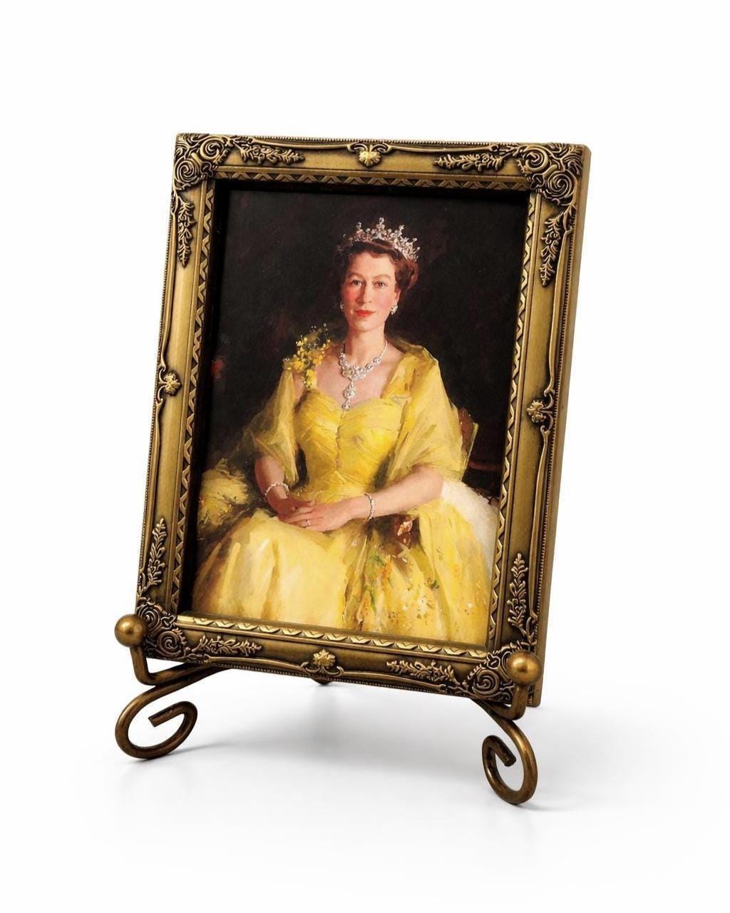 Queen Elizabeth II Mini Print: Ornate Metal Frame W/ Easel & Gift