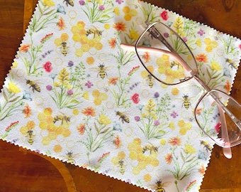 Honey Bee Microfibre Lens Cloth: Nature Floral Glasses Cleaning Cloth Apiarist Gift