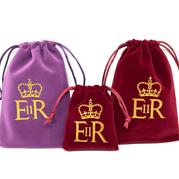 La reine Elizabeth ERII Royal Cypher Deluxe Velvet Bijoux Sacs à cordon Pochettes