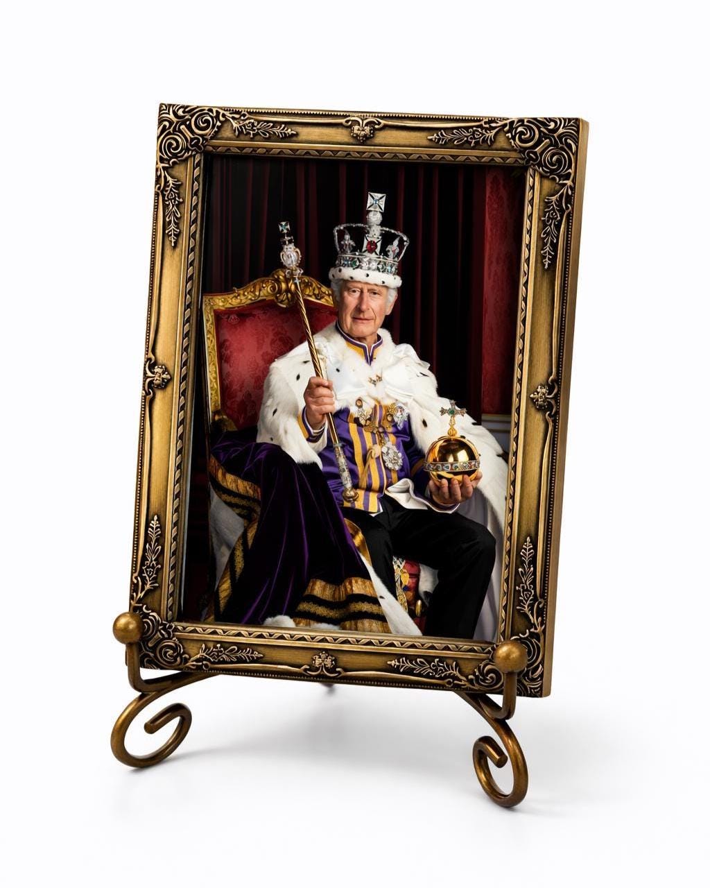 Mr.KING ステージフォト ステフォ King Charles III Mini Portrait: Antique Look Frame W/ Easel & Gift