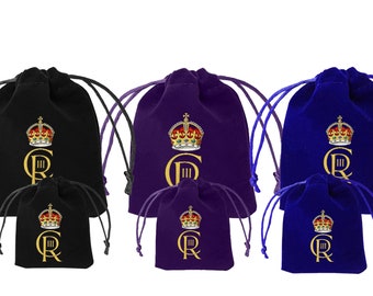 King Charles CRIII Royal Cypher - Velvet Jewellery Bags Pouches Monarchy Coronation Gift