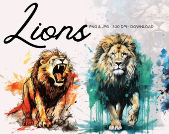 12 LIONS - Grunge Lions, clipart église, thèmes de Pâques, clipart chrétien, téléchargement immédiat au format PNG & JPG pour un usage commercial