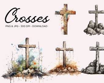 18 CROSSES - Grunge Crosses, Church clipart, Easter Themes, Christian clipart, PNG & JPG format instant download for commercial use