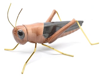 Antique Pink Grasshopper in Decorative Ceramic and Brass - Vintage Collectible Figurine - Unique Home Decor